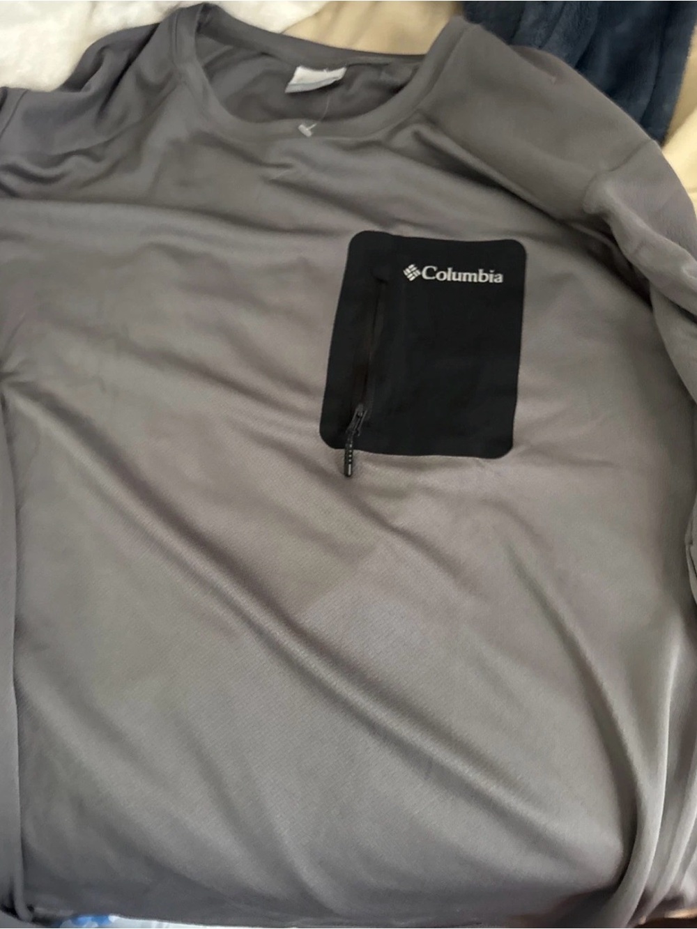 Columbia Gray Long-Sleeve Performance Shirt with Black Chest Pocket